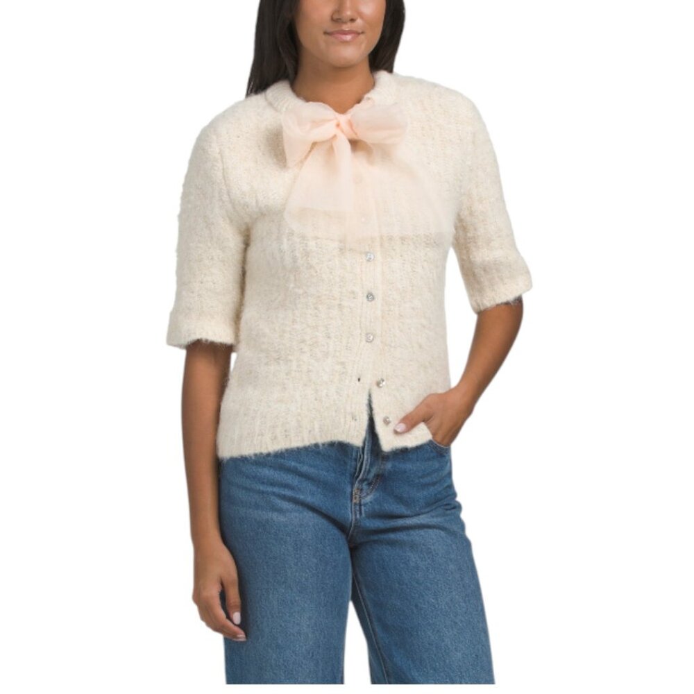 GREIGE Bow Short Sleeve Cardigan
